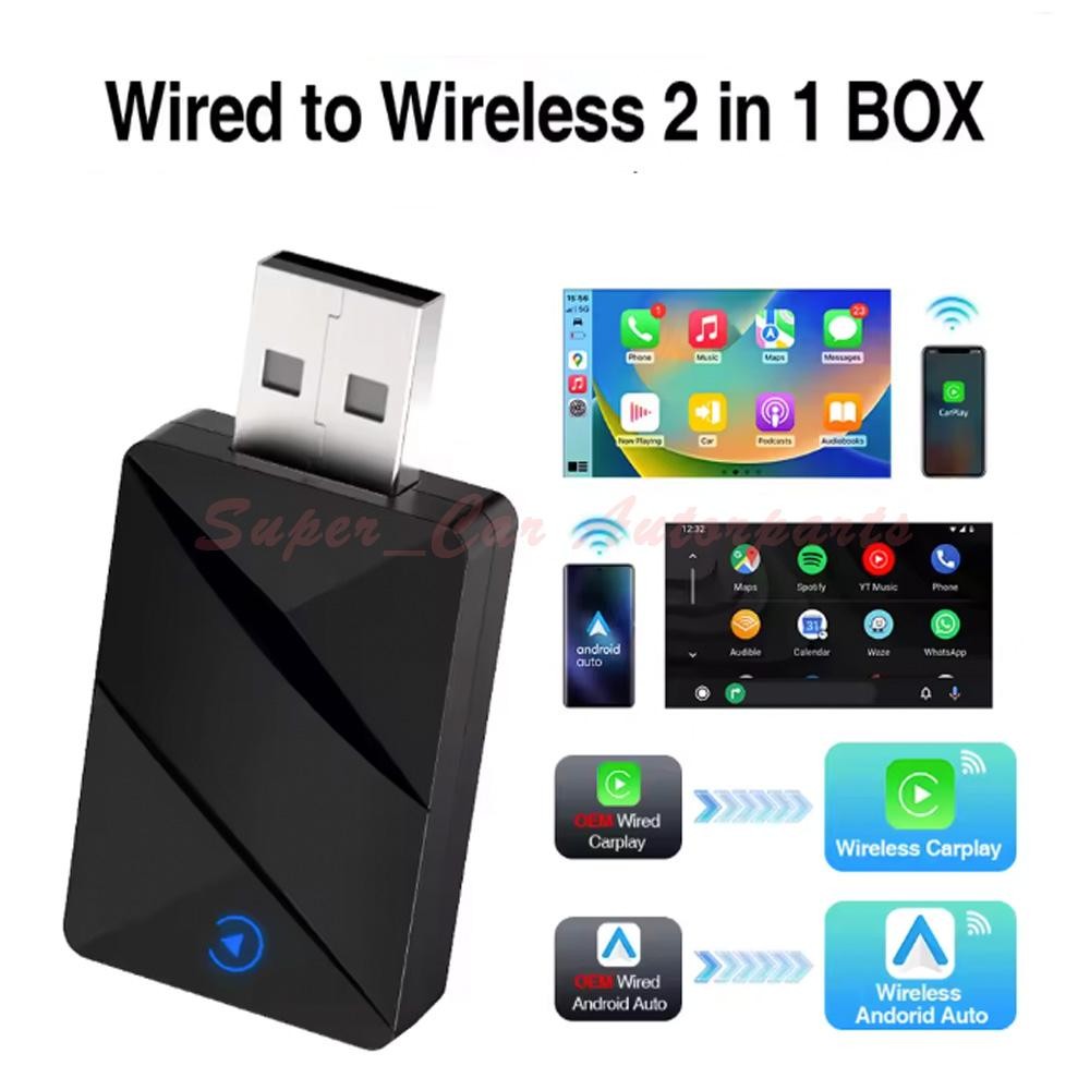 USB Wireless CarPlay Adapter for Apple iPhone & Android Auto Dongle Plug ＆ Play