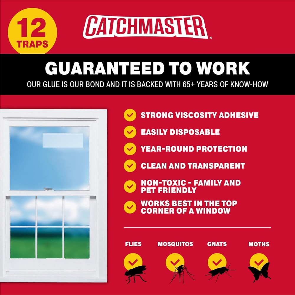 Catchmaster Window Fly Traps 12-Pack, Fruit Fly Traps for Indoors,