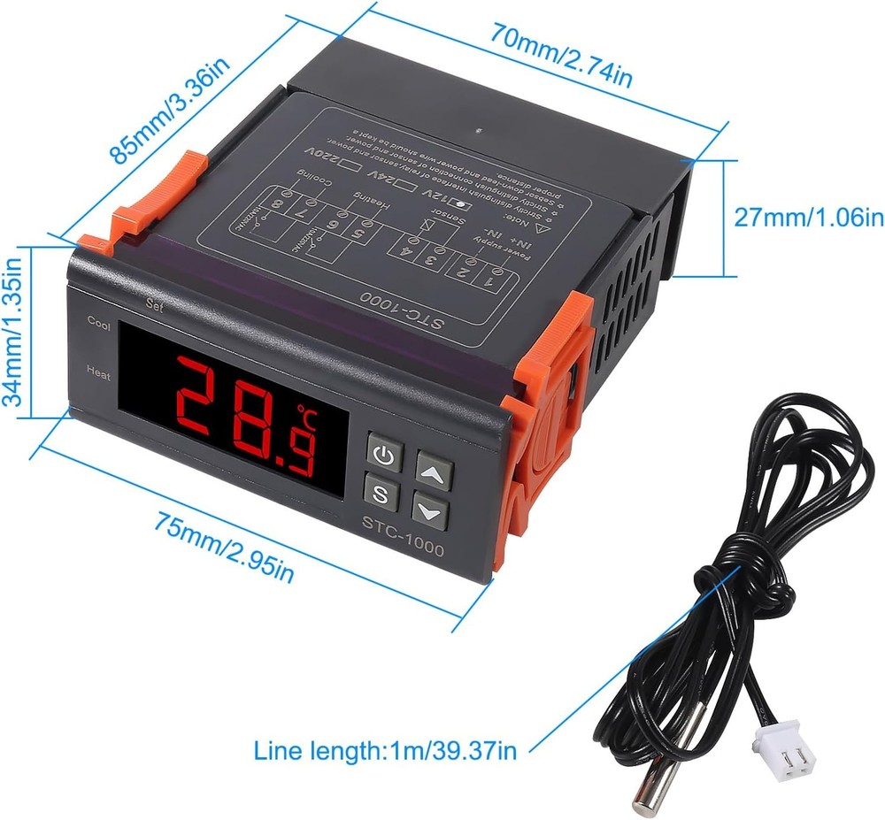 STC-1000 DC 12V 10A Digital LED Temperature Controller black,orange