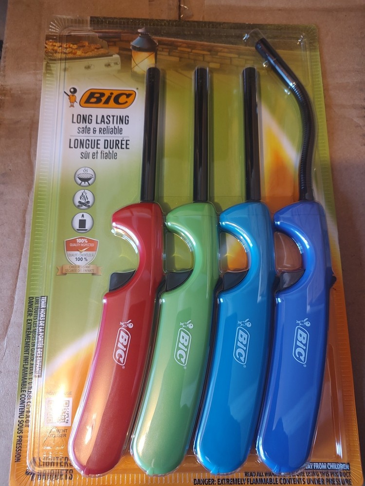 4 Bic Multi Purpose Utility Lighter BBQ Candle Fireplace Cookout Pilot Assorted