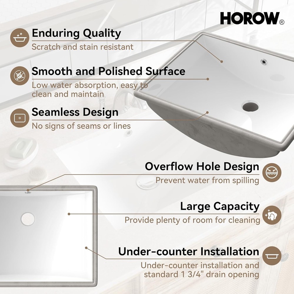 21.6" x15.7" White Ceramic Rectangle Undermount Bathroom Sink with Overflow