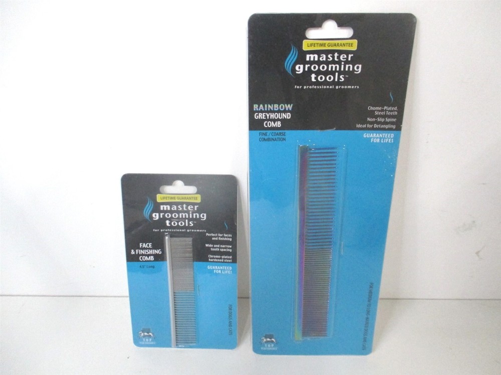 Master Grooming Tools Rainbow Greyhound Comb and Face Finishing Comb Bundle