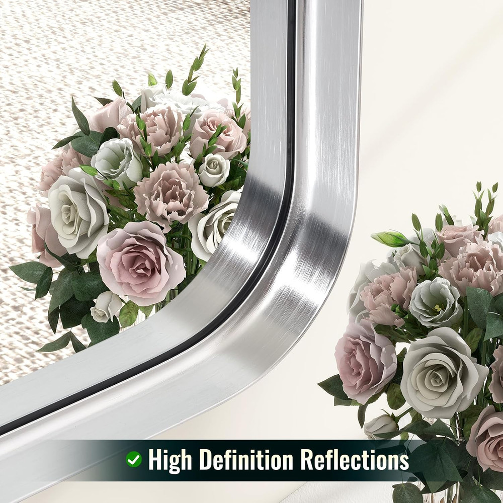 Modern Silver Wall Mirror, 30x22 Inch Rectangular Aluminum Frame, Versatile Desi