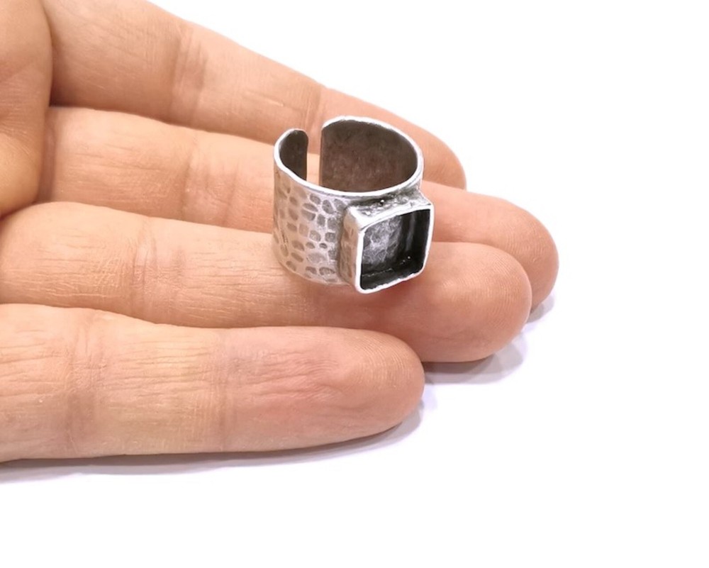 Silver Ring Setting Resin Ring Blank Cabochon Base inlay Mounting Adjustable