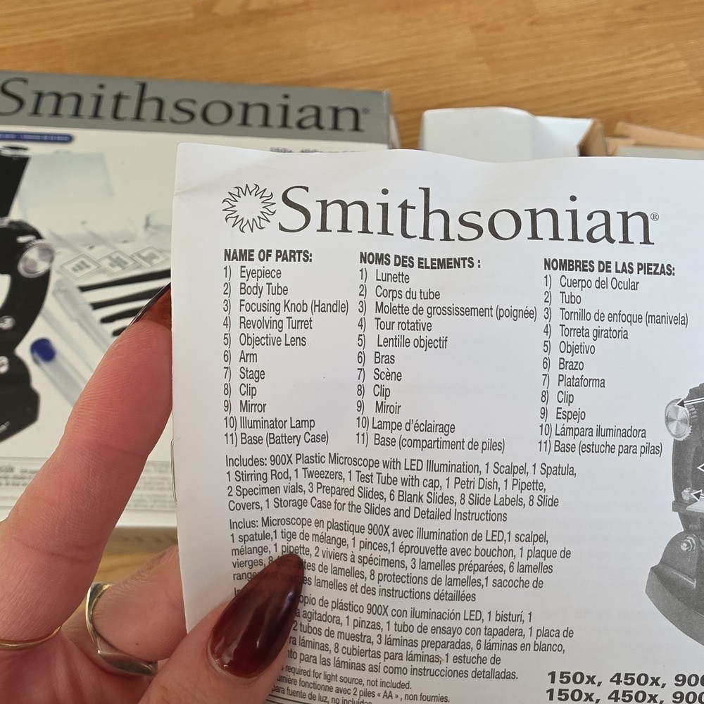 Smithsonian Microscope Set 150x 450x 900x with Accessories and Instructions