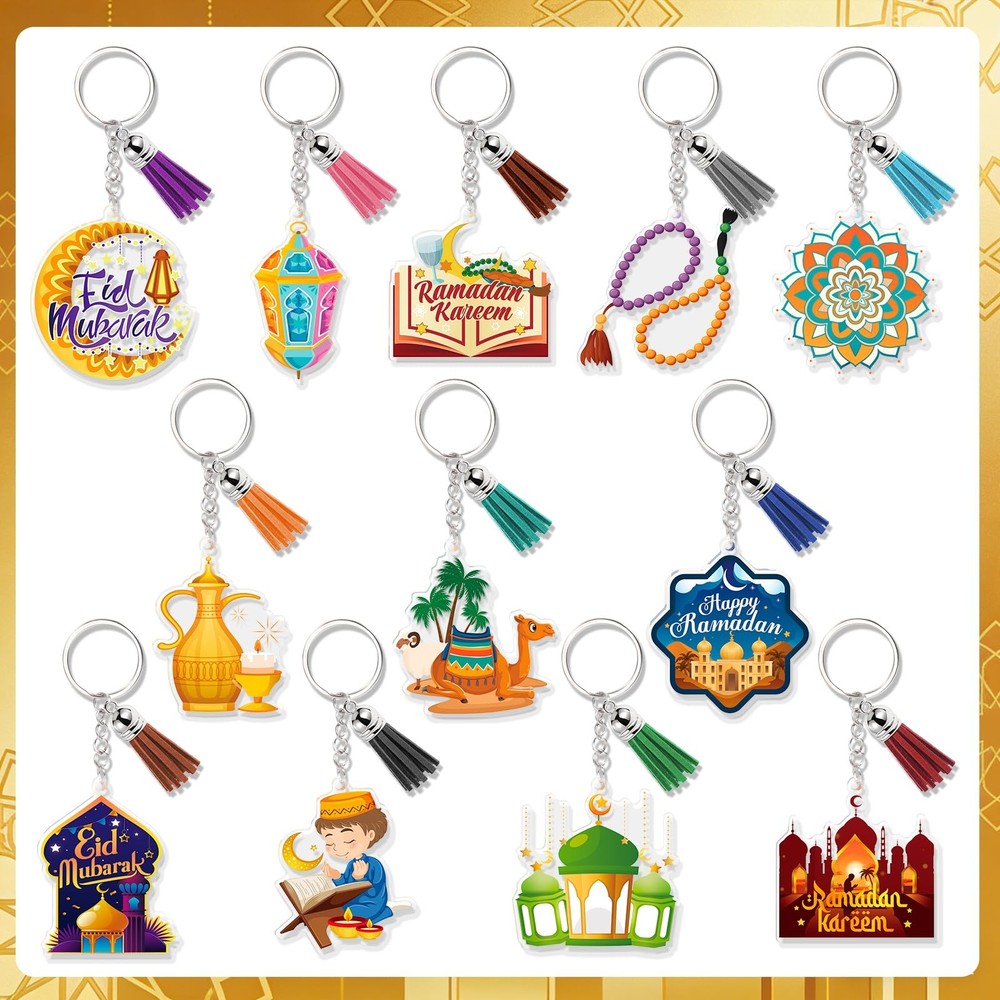 12pcs Eid Ramadan Keychains Set, Eid Mubarak Acrylic Keychain Making Kits wit...