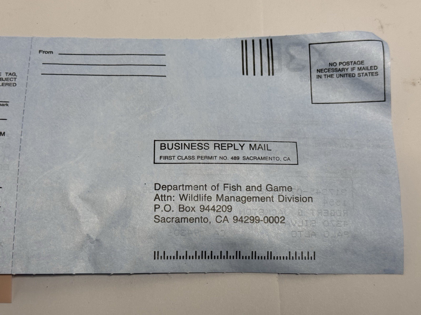 Vintage 1990 California Mule Deer Hunting Tag / Permit Unpunched Unit X3B