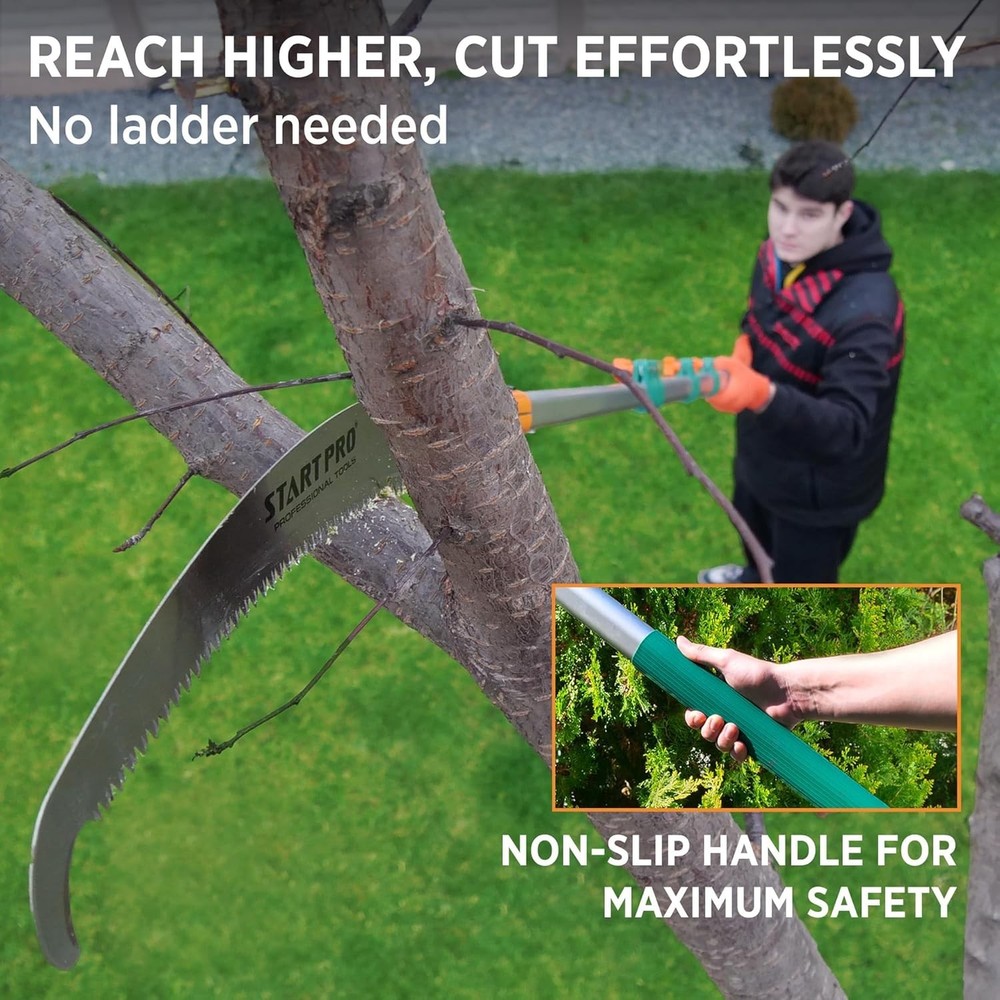 23ft Reach Tree Pruning Saw, Telescopic Manual Lightweight Extendable 18ft Pole