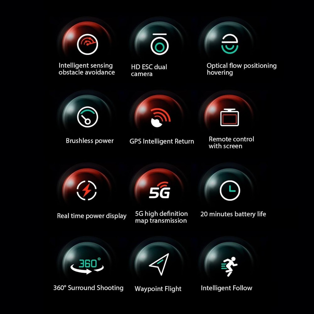 RC Drone Brushless, HD Dual Camera Quadcopter, Obstacle Avoidance LCD Screen Opt