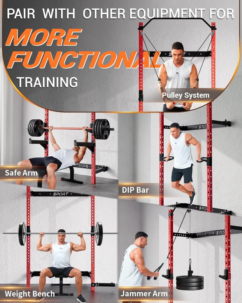 Wall Mounted Squat Rack Folding 1000 lbs Capacity Power Cage with Pull Up Bar