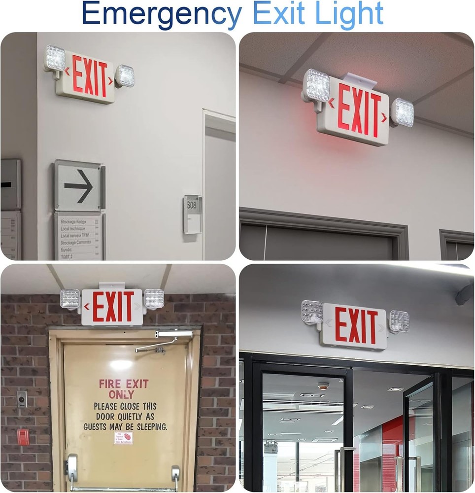 Exit Sign with Emergency Lights Red LED Emergency Exit Light with Battery Backup