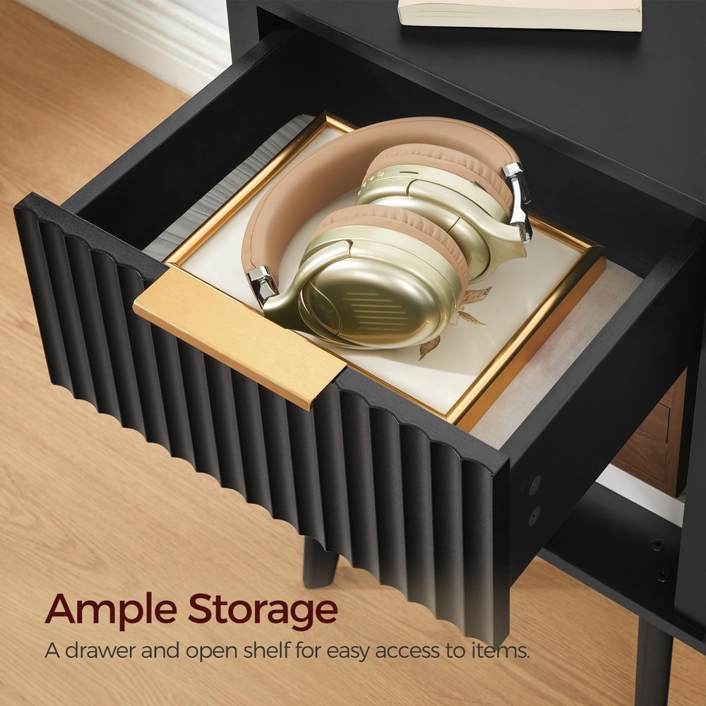 End Table, Fluted Night Stand, Modern Side Table, Small Bedside Table with 1 ...