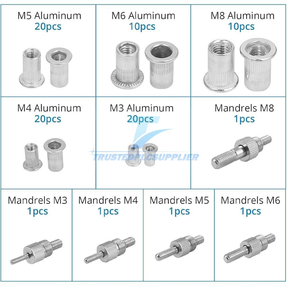 86Pcs Heavy Blind Rivet Nut Tool Kit Hand Riveter Wrench Threaded Insert Rivnut