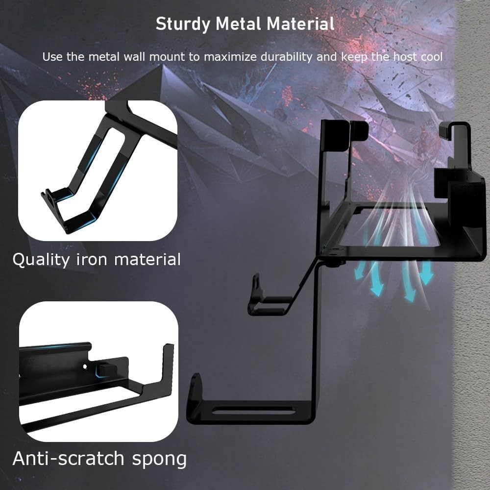 Secure Xbox One X Wall Mount Stand with Detachable Controller & Headphone Holder