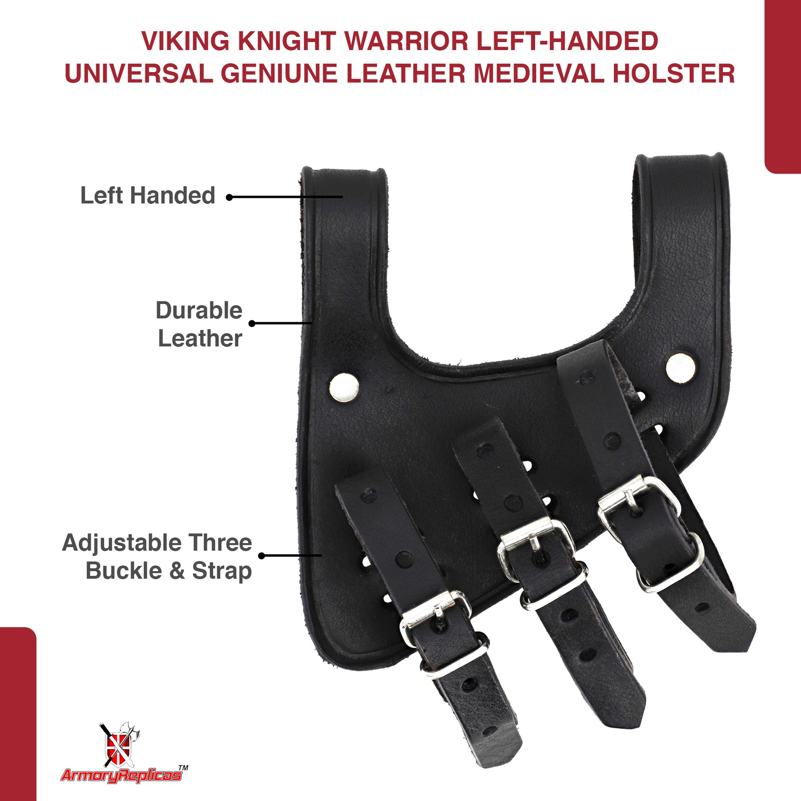 Medieval Functional Ace Dueler 3-Strap Genuine Leather Sword Frog Adjustable L/R