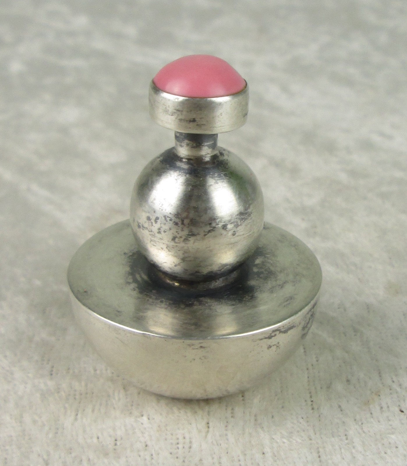 Sterling Silver Modernist Perfume Bottle Pink Stone Taxco Mexico Miniature