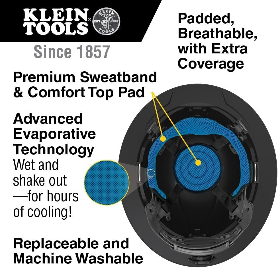 Klein Tools 60347 Vented Hard Hat, Full Brim, Rechargeable Lamp, KARBN Pattern