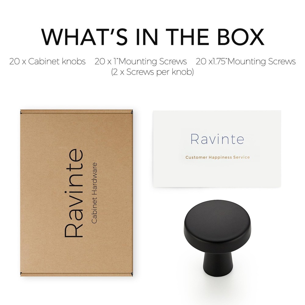 Ravinte 20 Pack Matte Black Cabinet Knobs Mini Round Knobs Single Hole Solid Dra