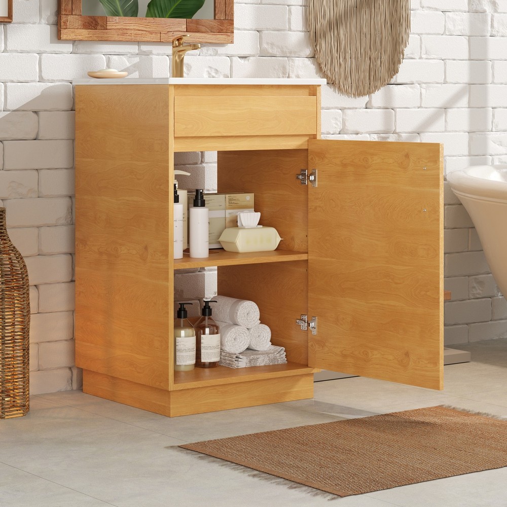 20-inch Bathroom Vanity with Ceramic Sink, Freestanding Single Vanity Set