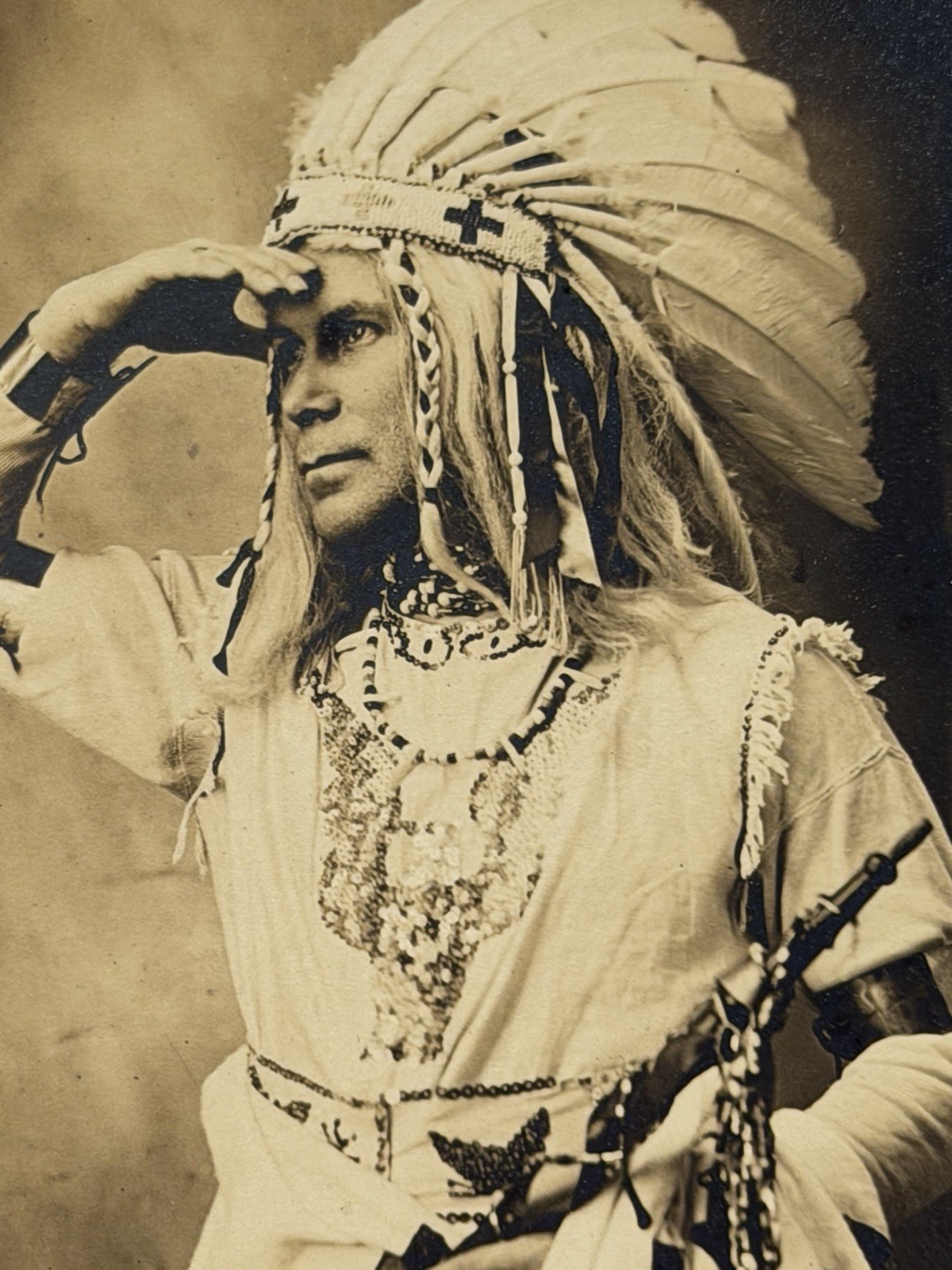 Antique Native American Indian Cabinet Card Photograph of A Chief; 1880s - 1900s