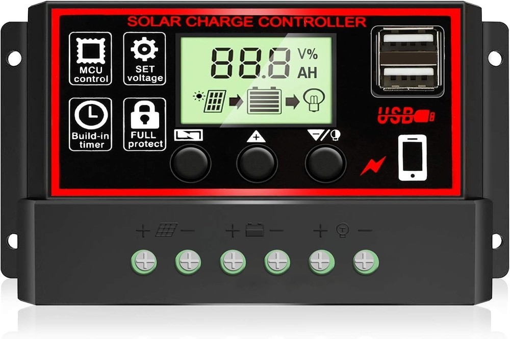Versatile 30A Solar Charge Controller - Efficient LCD Display & Compact Design