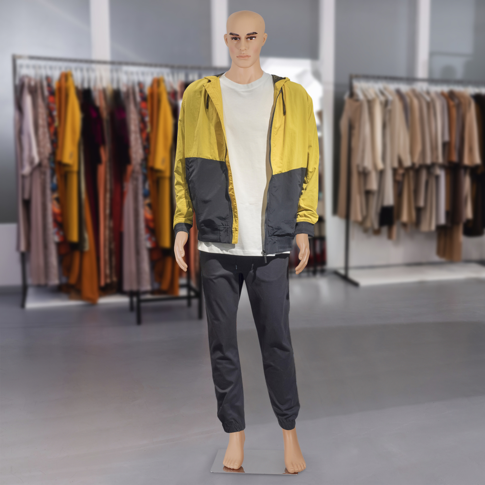 Adjustable Male Mannequin Egghead Plastic Full Body Dress Form Display Base 72"