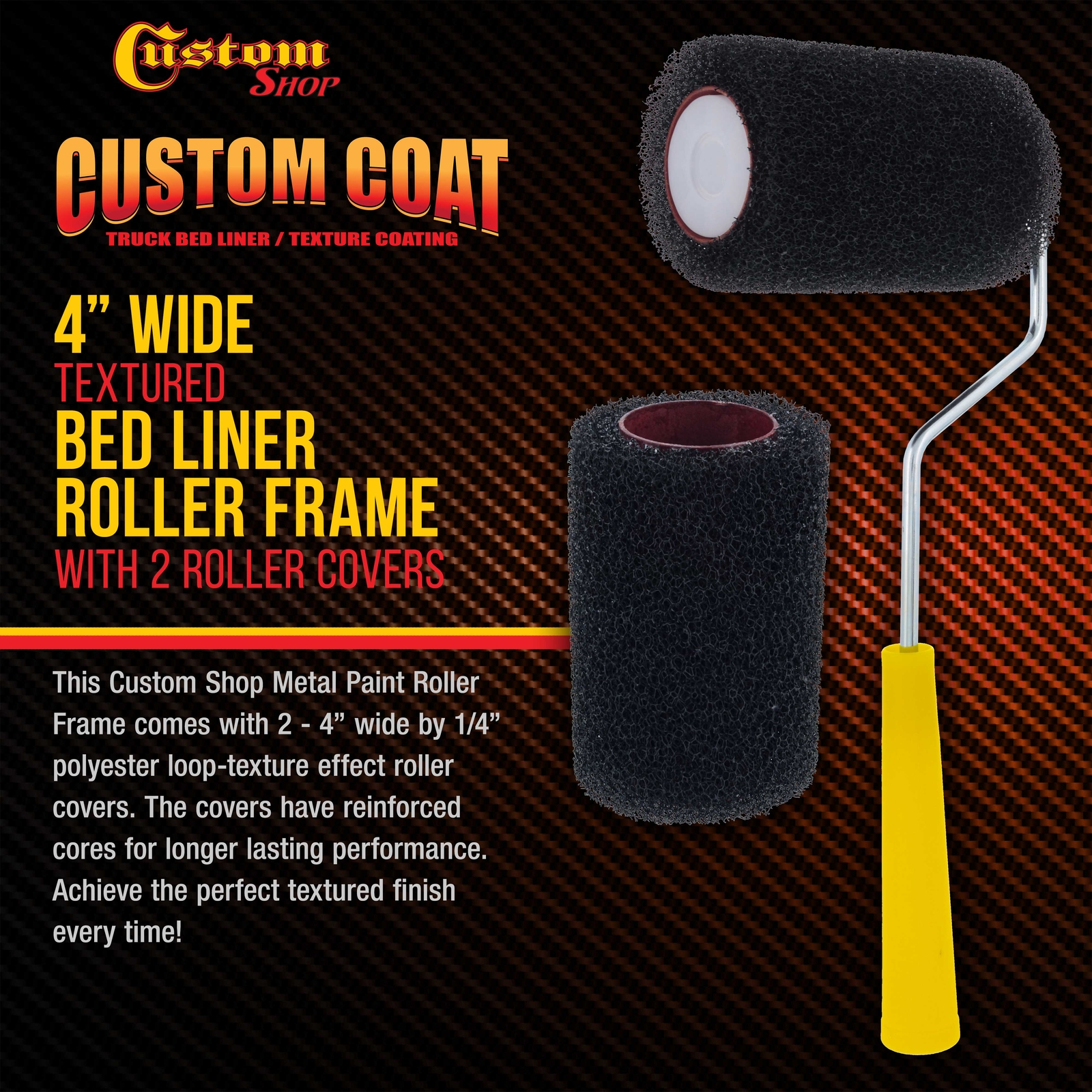 4" Paint Roller Frame Textured Roller Covers, Roll-On Custom Coat Truck Bedliner