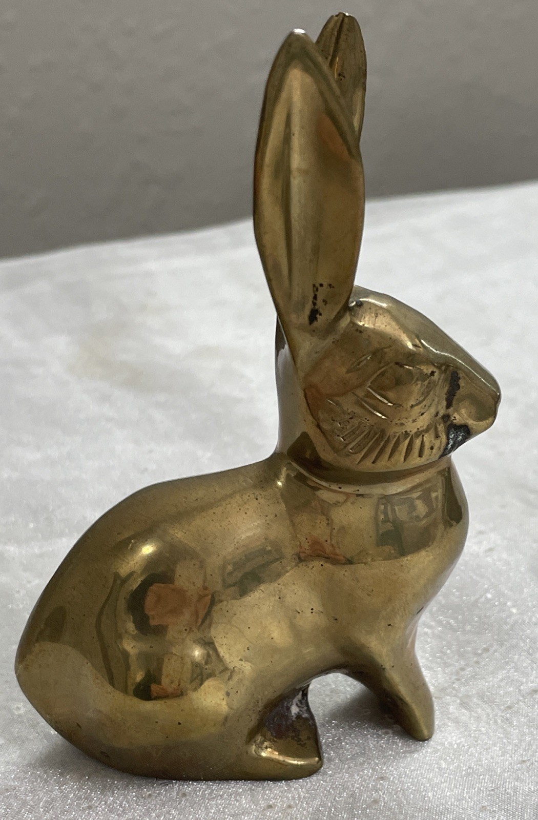 VTG Solid Brass Bunny Rabbit Figurine Paperweight ~Long Ear ~ India 3”Lx4.25”H