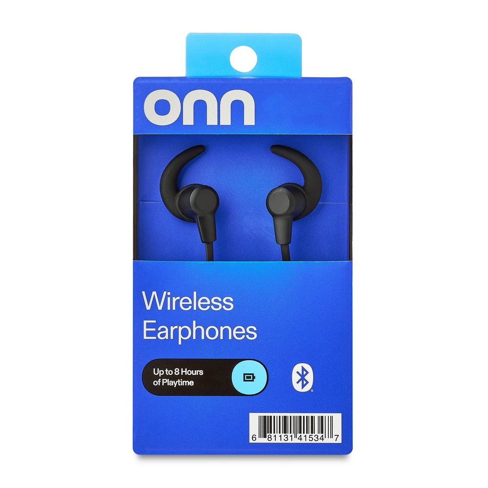 onn Wireless Earphones, Bluetooth Black