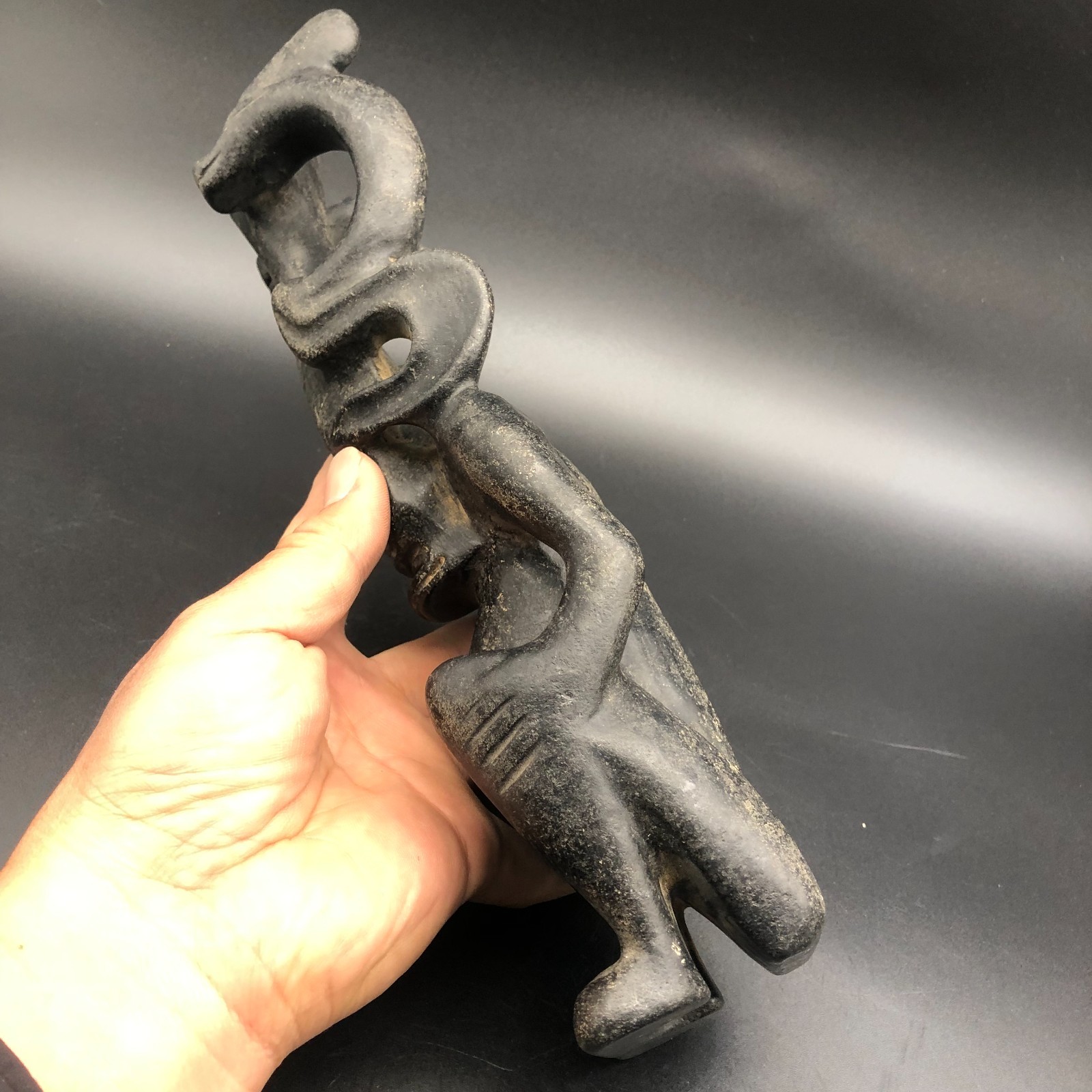 Old HongShan Culture Meteorite Jade Hand-Carved Sun God Helios&Pig Dragon Statue