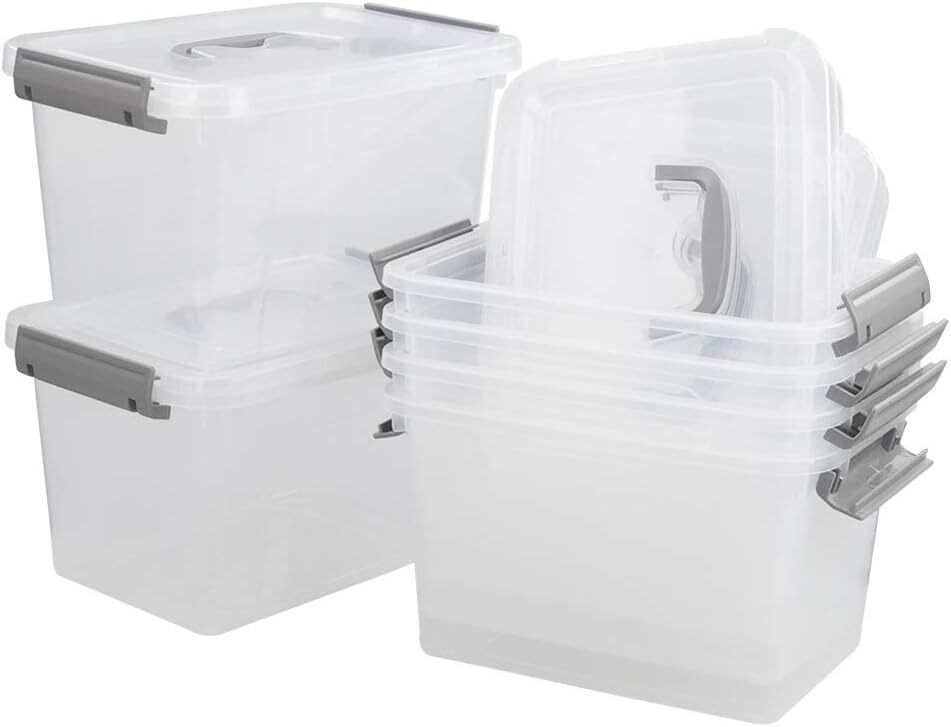 6 Quart Clear Plastic Storage Box, Latch Box with Handle, 6 Quart, clear