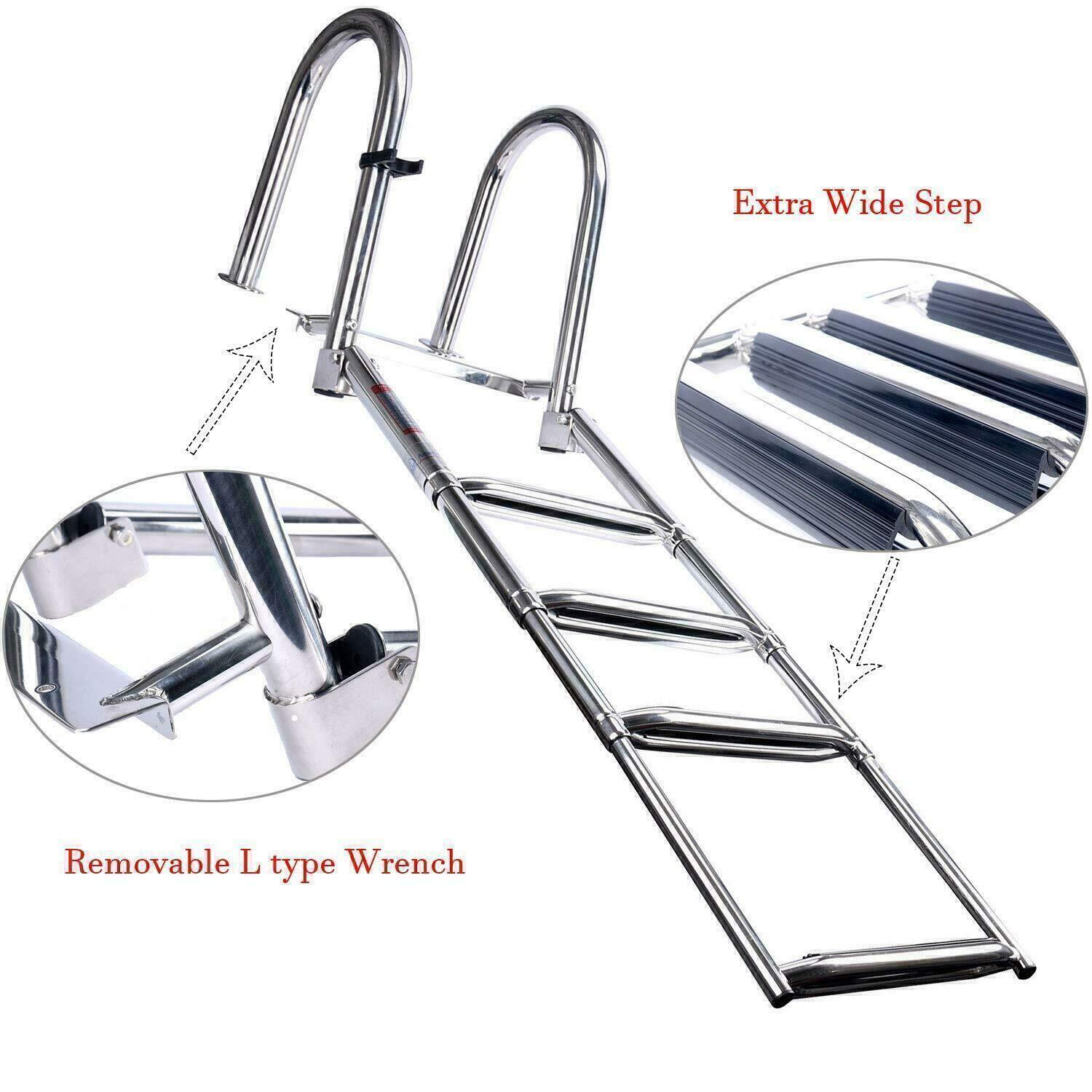 4 Step Stainless Steel Folding Ladder Boat Pontoon Heavy Duty Telescoping Dock