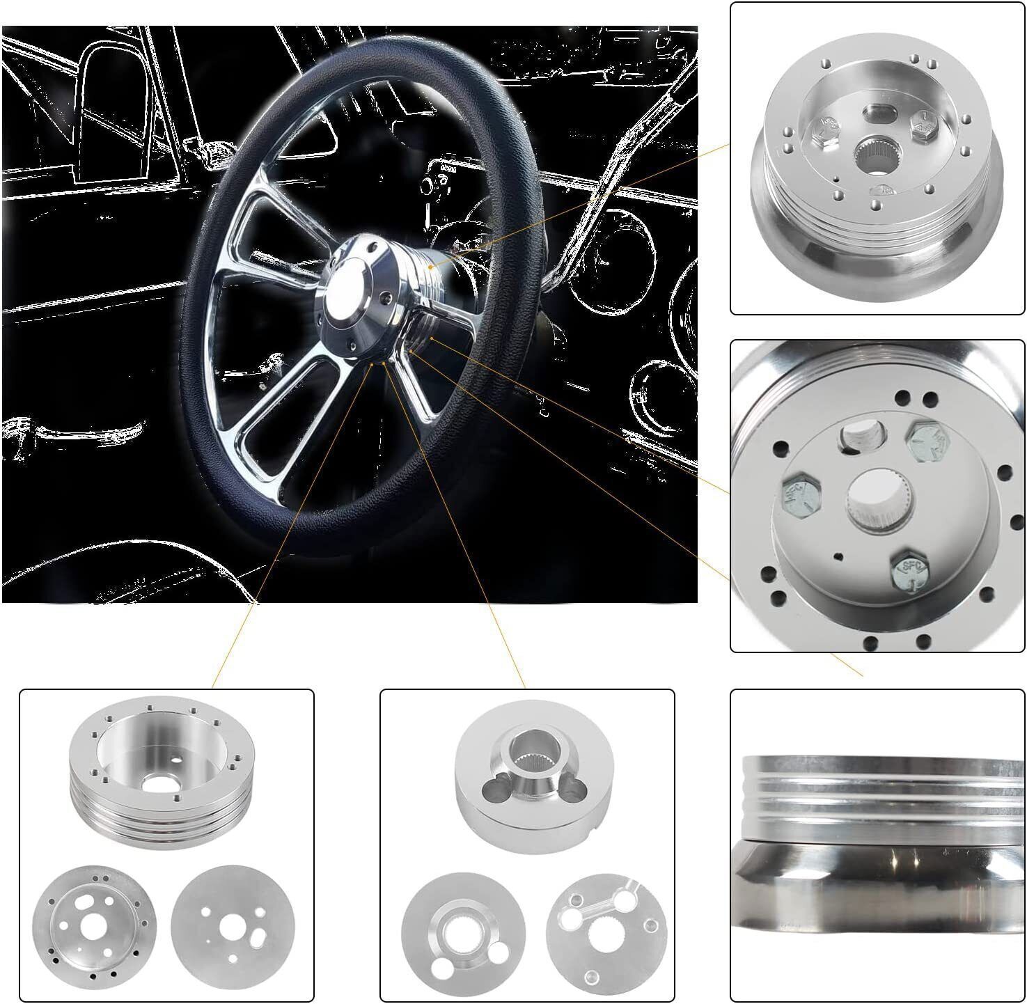 For GM Chevy 5 & 6 Hole Steering Wheel Polished Hub Adapter Flaming River Ididit