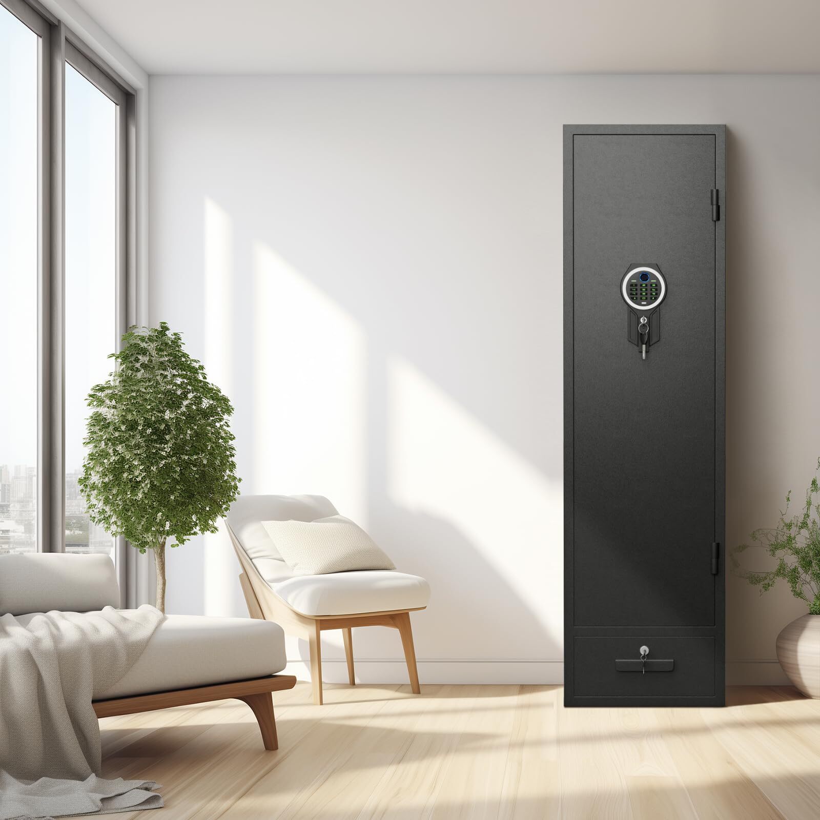 4-5 Gun Rifle Safe for Home Rifle and Pistols, Biometric Gun Safe with Drawer