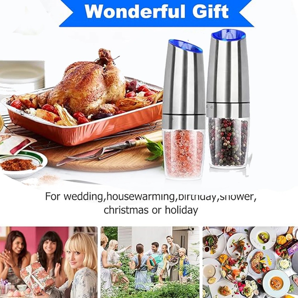 2pcs Electric Salt and Pepper Grinder LED Light One Hand Automatic Mill 1pc 2pcs