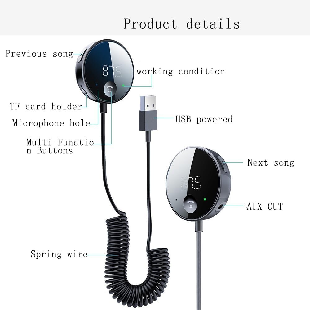 Bluetooth Car AUX Hi-Fi Stereo Audio Adapter Wireless Receiver FM Transmitter c