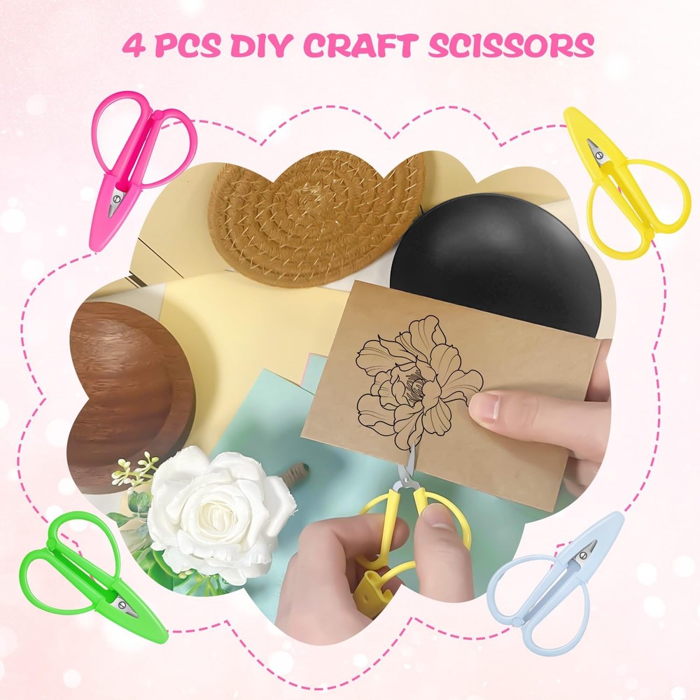 Mini Scissors Set - 4 Pack Sharp All-Purpose Travel Craft Scissors with Covers