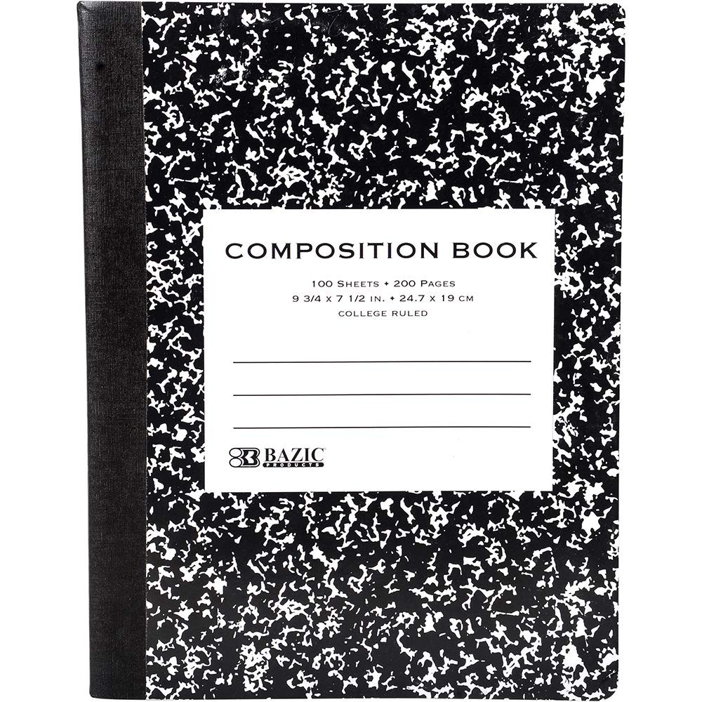 BAZIC C/R 100 Ct. Premium Black Marble Composition Book,Note Pads