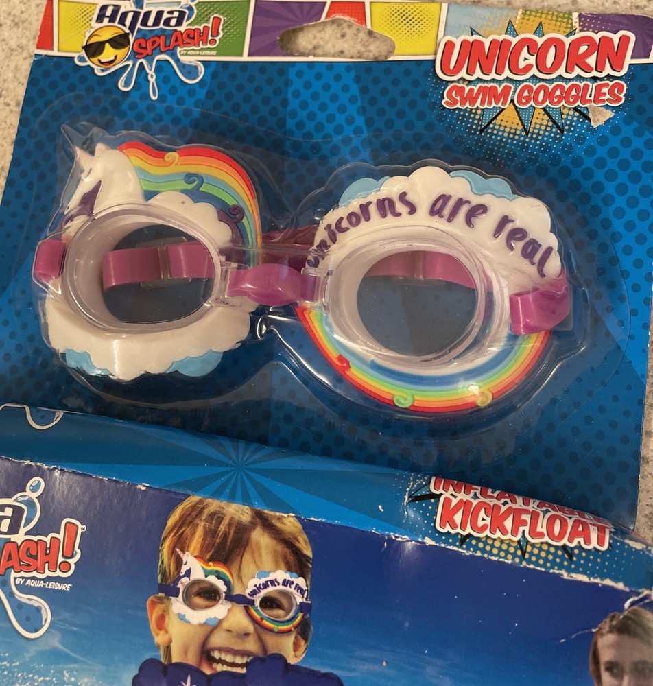 Unicorn Swim Goggles & Inflatable Kickfloat Set Aqua Splash 4+