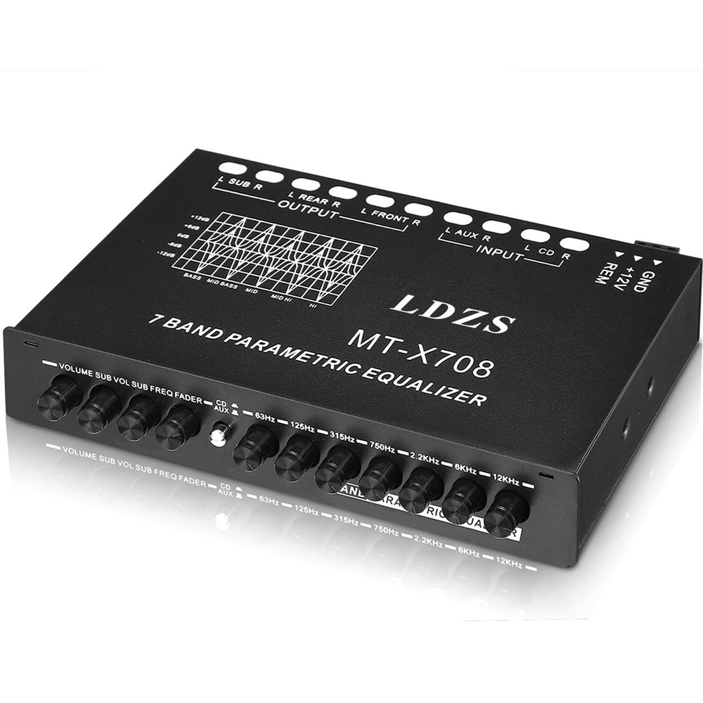 7-Band Car Audio Equalizer, Adjustable 7 Bands EQ Car Amplifier Graphic Equal...
