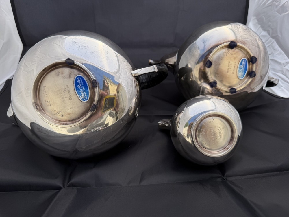 John Prip Reed Barton Dimension Coffee Pot + Teapot + Creamer Silverplate