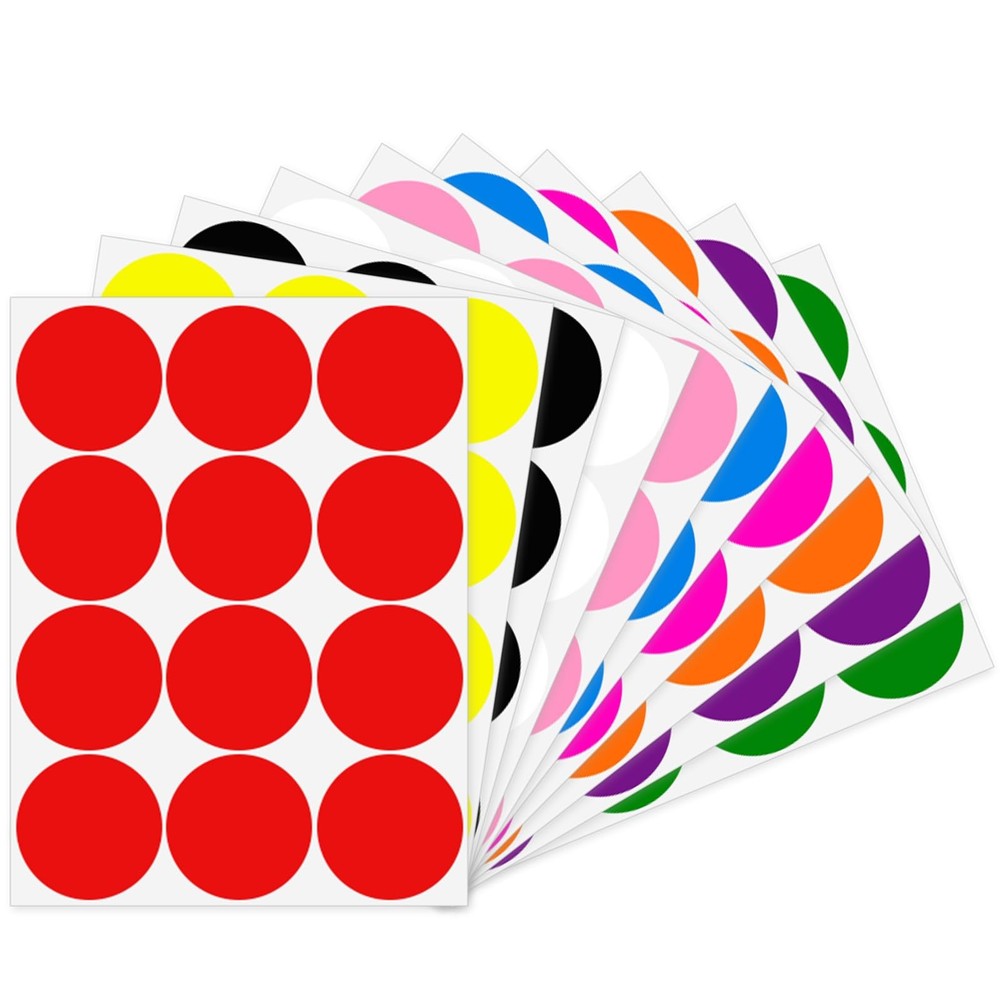 Ouzoustate 2 Inch Removable Stickers Large Colored Dot 2 Inch, Multicolored