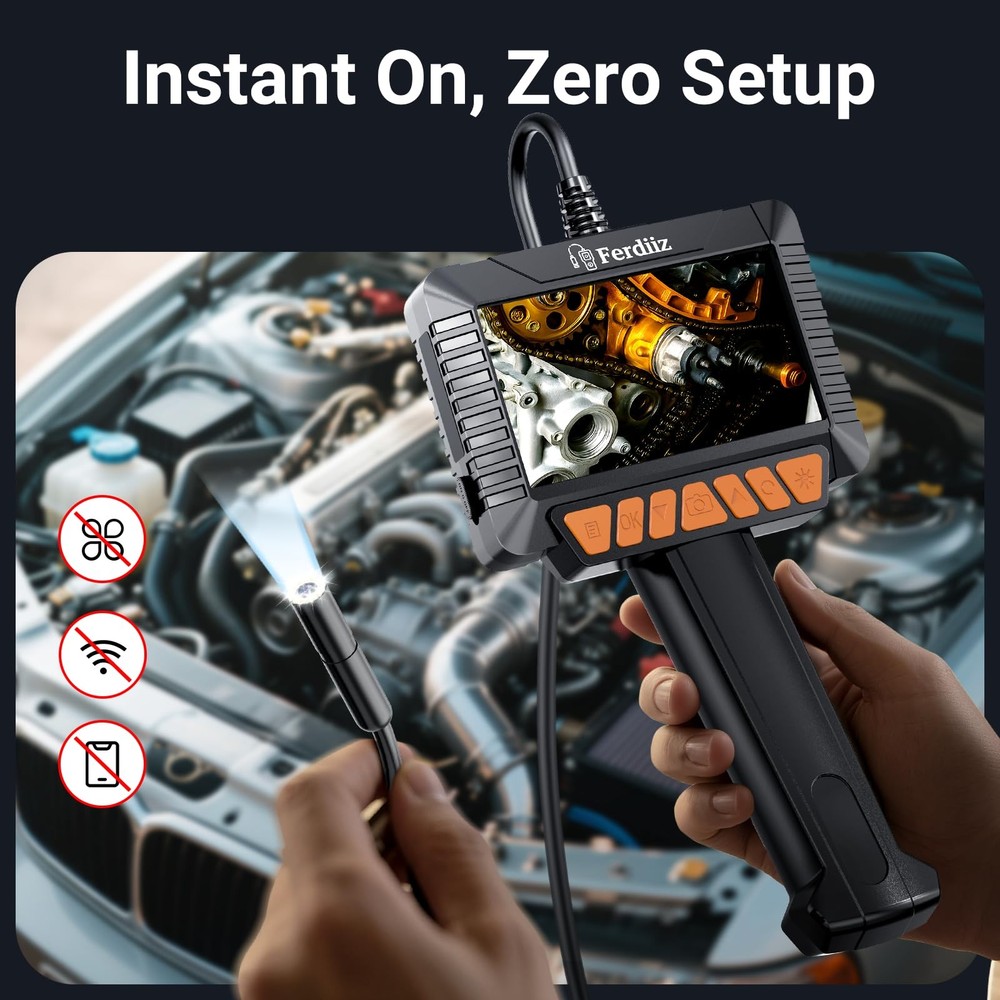 1920P HD Endoscope Camera with Light, 4.3'' Color LCD Screen Borescope, Black