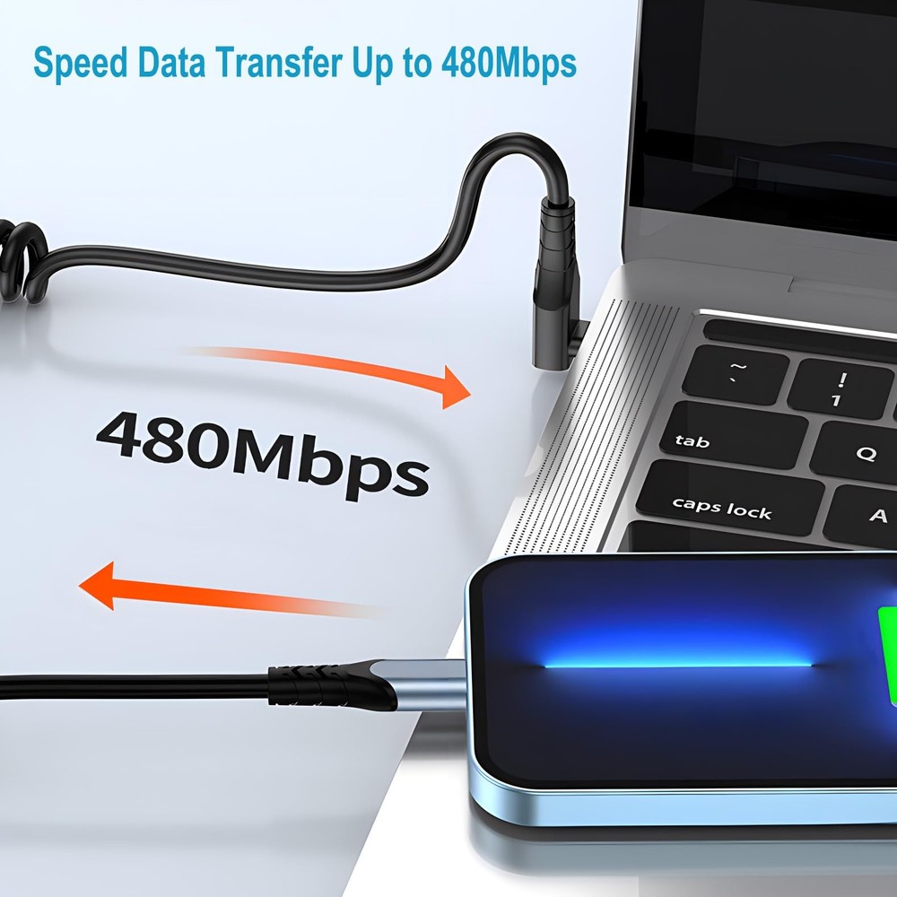 Coiled USB C to C Cable 90 Degree Right Angle Type C Charging Cord 2 Pack