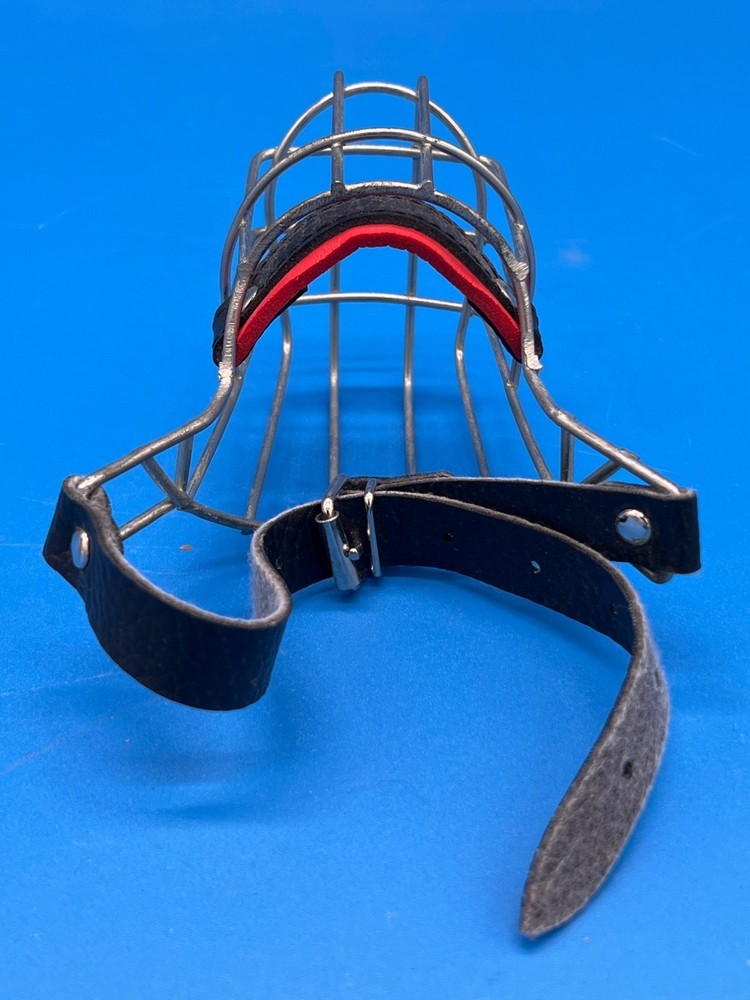Vintage Metal Dog Muzzle With Adjustable Leather Strap
