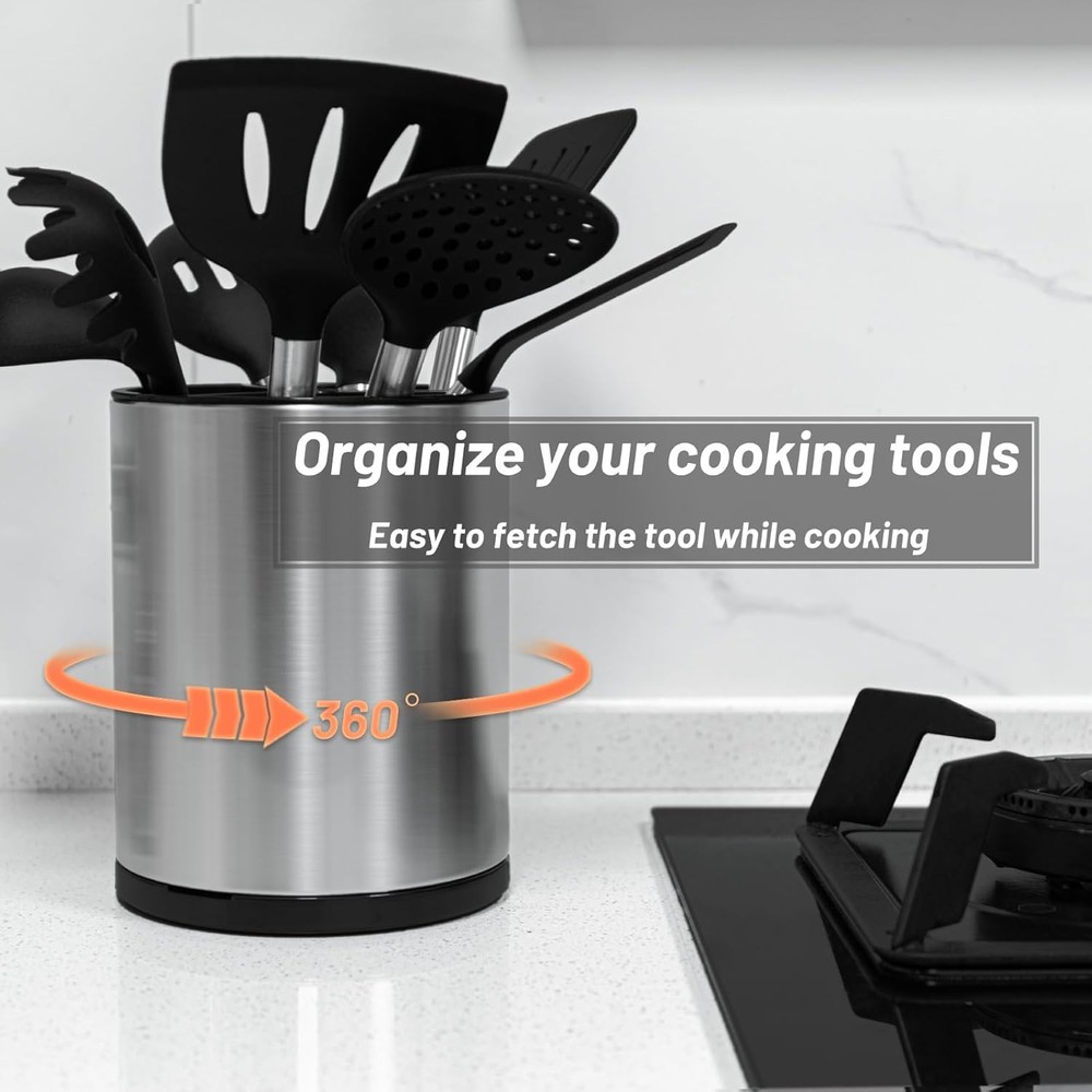 360° Rotating Kitchen Utensil Holder, Extra Large Countertop Caddy