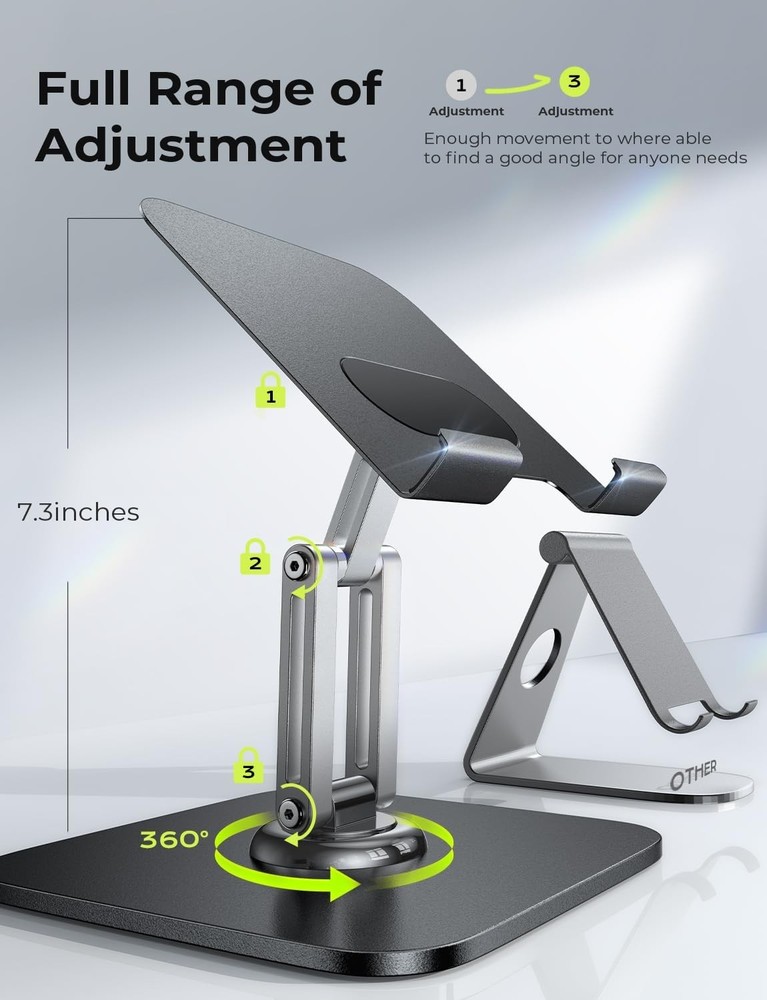 Ipad Stand Holder Adjustable Tablet Stand for Desk Rotating Black