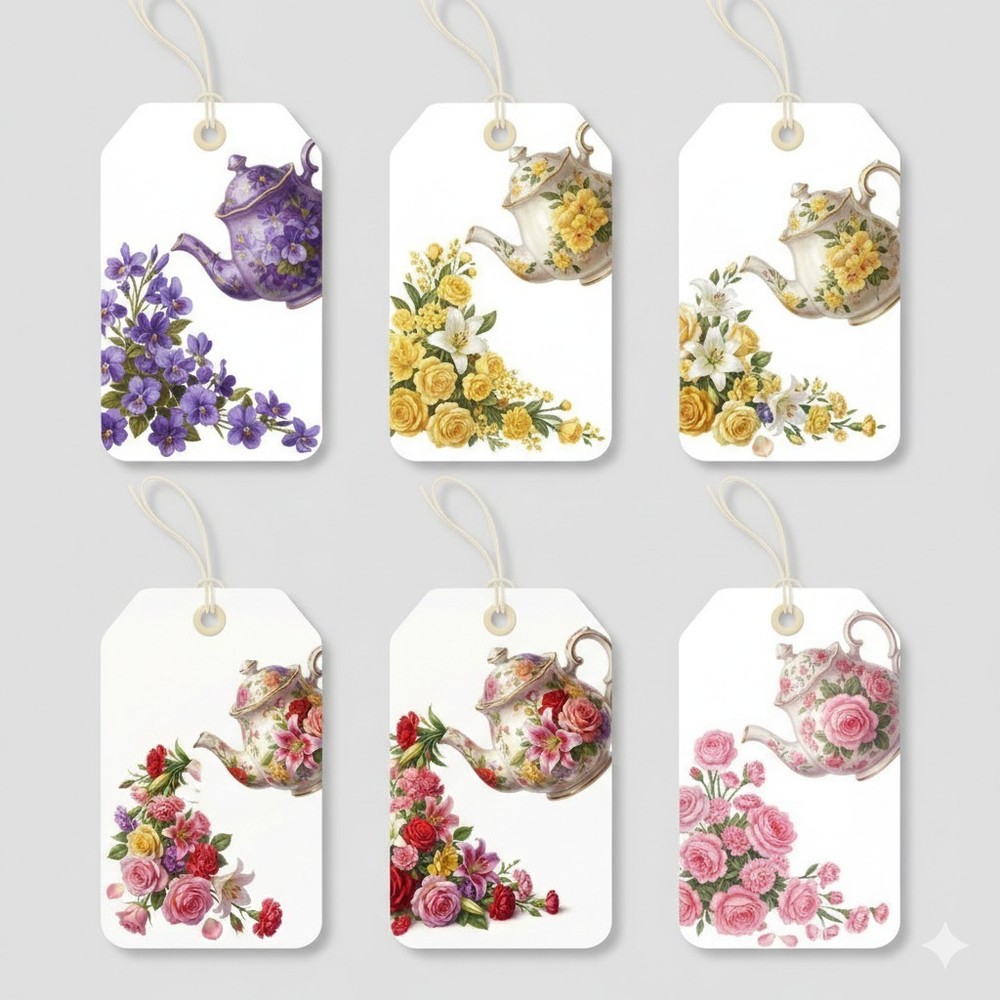 Teapot Flower Tags Junk Journal Scrapbook