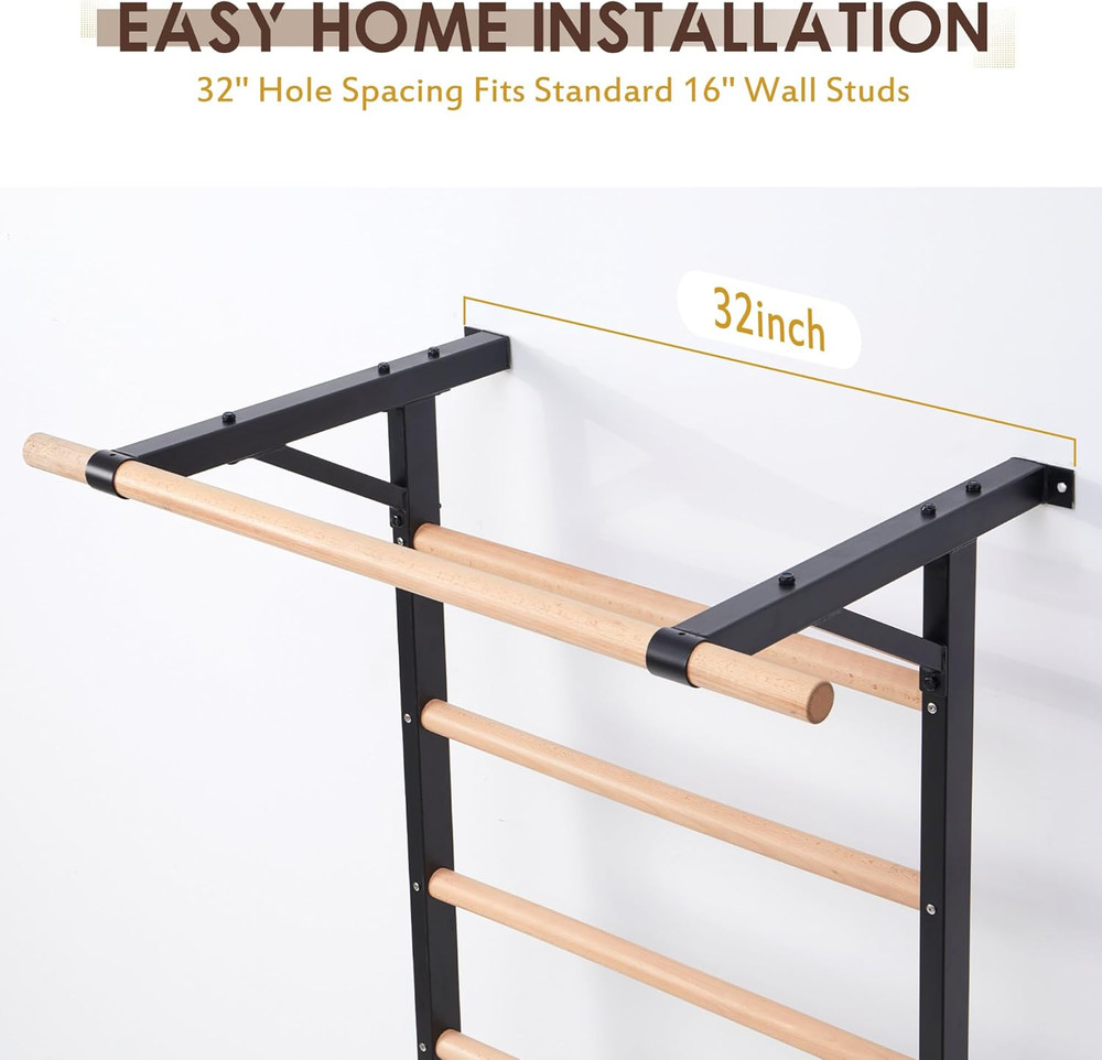 Solid Beechwood Stall Bar – Wall-Mounted Gymnastics Wall Ladder, Durable Beech W
