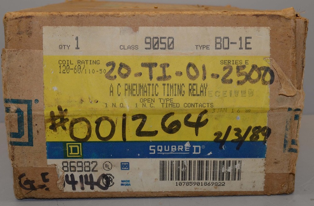 Square D AC Pneumatic Timing Relay 9050-BO-1E ++ NEW ++